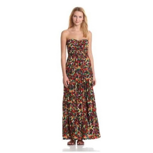 PJK Patterson J Kincaid Tiered Strapless Rainbow Hued Floral Maxi Dress, Small - Picture 7 of 8